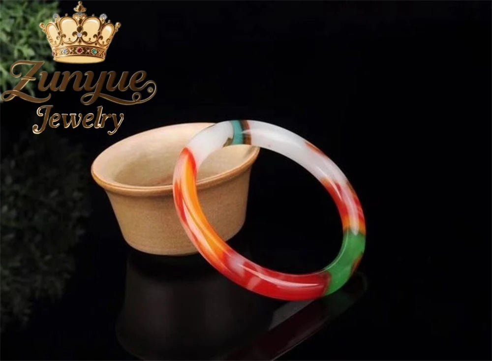 Hot Sale Natural Hetian Multi-Colored Jade Grade Colorful Stone Round Bangle Boho Style Fashion Jewelry Exquisite Holiday Gifts