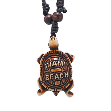 Sea Turtle Bone Pendant Wax Cord Necklace Jewelry