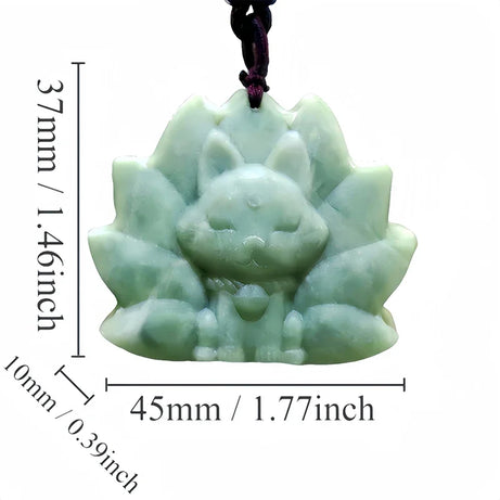 Dark Green Jade Dragon Fox & Owl Pendant Necklace, Carved Amulet Zodiac Talisman