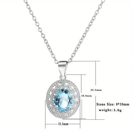Blue Crystal Lotus Flower Pendant Necklace, Cubic Zirconia Yoga Prayer Talisman