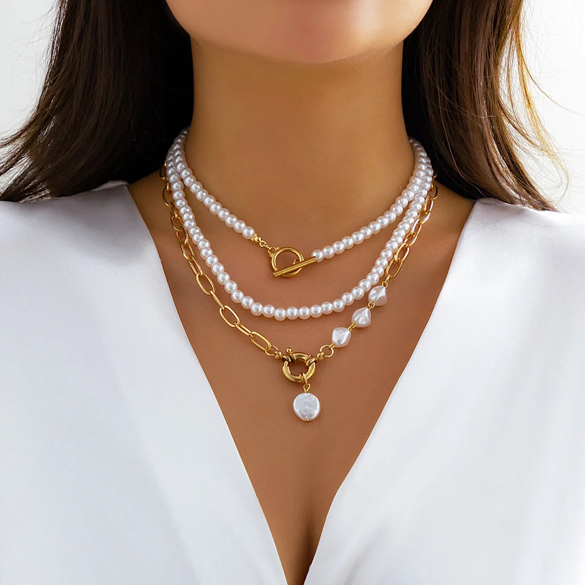 Irregular Pearl Multilayer Choker Necklace Jewelry