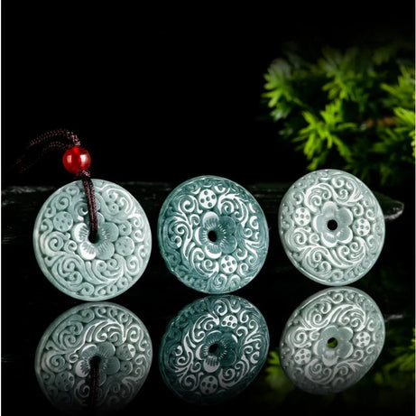 Grade A Natural Blue Water Jade Flower Safety Buckle Necklace, Sacred Protection Talisman