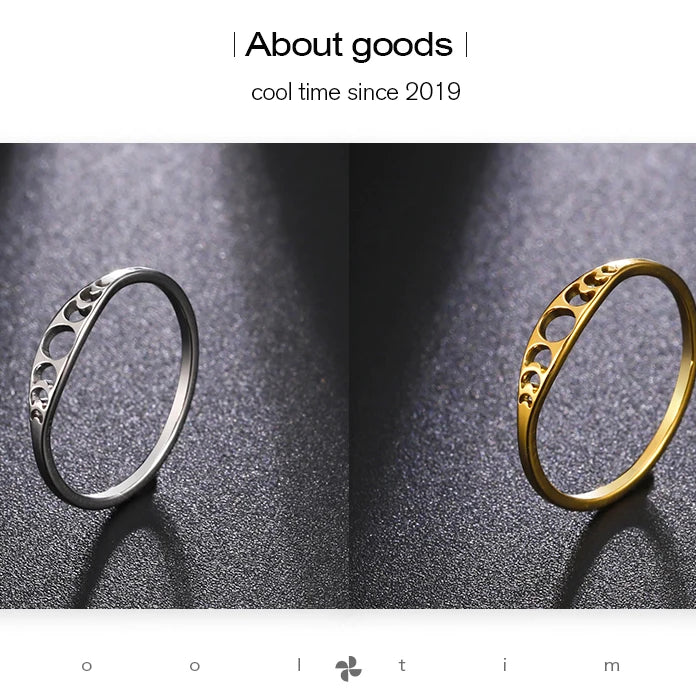 Moon Phase Couple Ring, Minimalist Stainless Steel Band Talisman