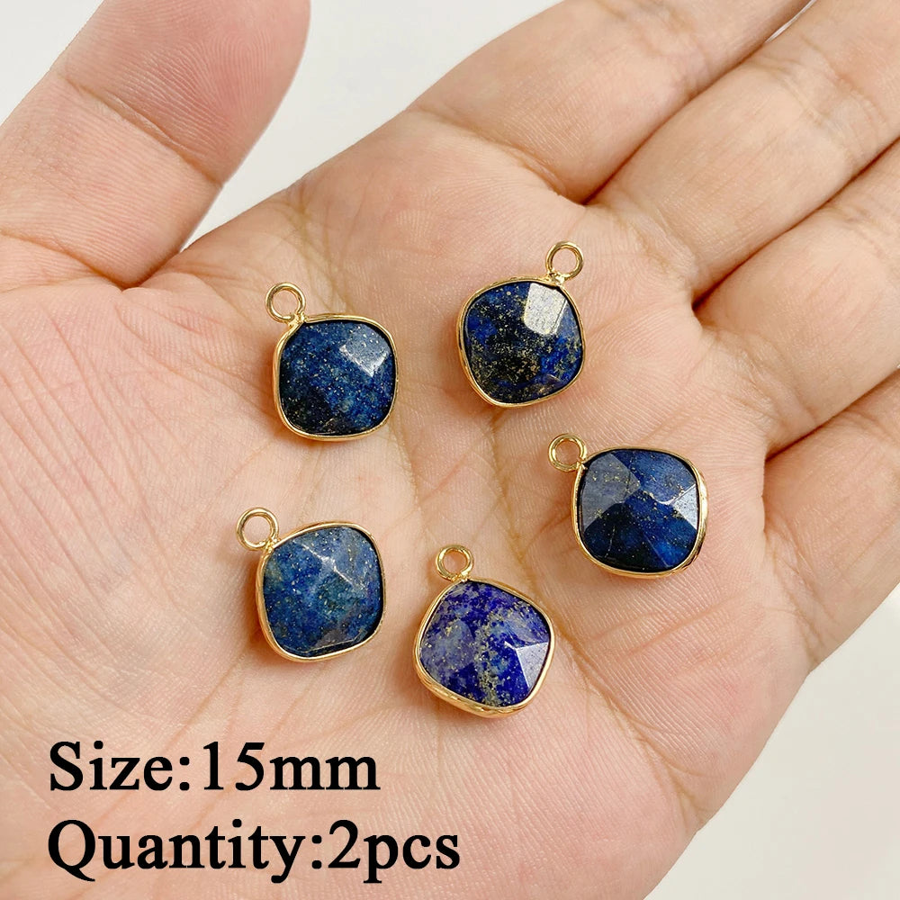 Natural Lapis Lazuli Pendant Blue Heart Square Oval Bullet Stone Charms For Jewelry Making Necklace Earrings Bracelet DIY 2PCS