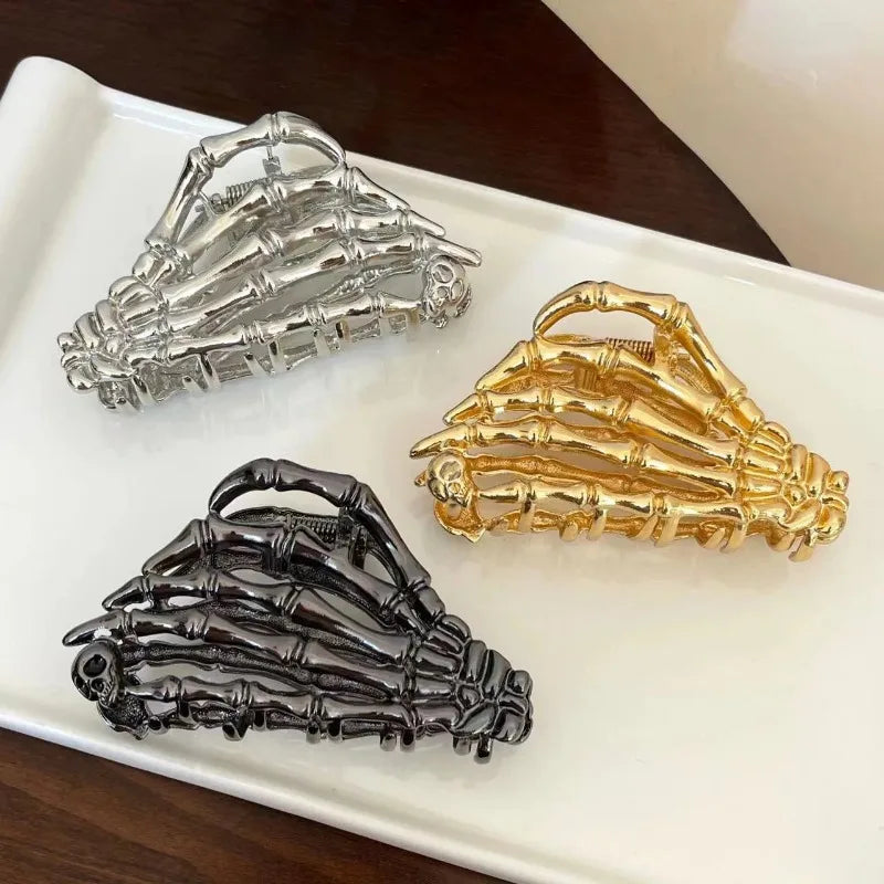 New 2023 Halloween Spider Skeleton Hair Claw Clips for Women Jewelry Accessories Black Silver Gold Large Barrette Party Headwear - Charlie Dolly