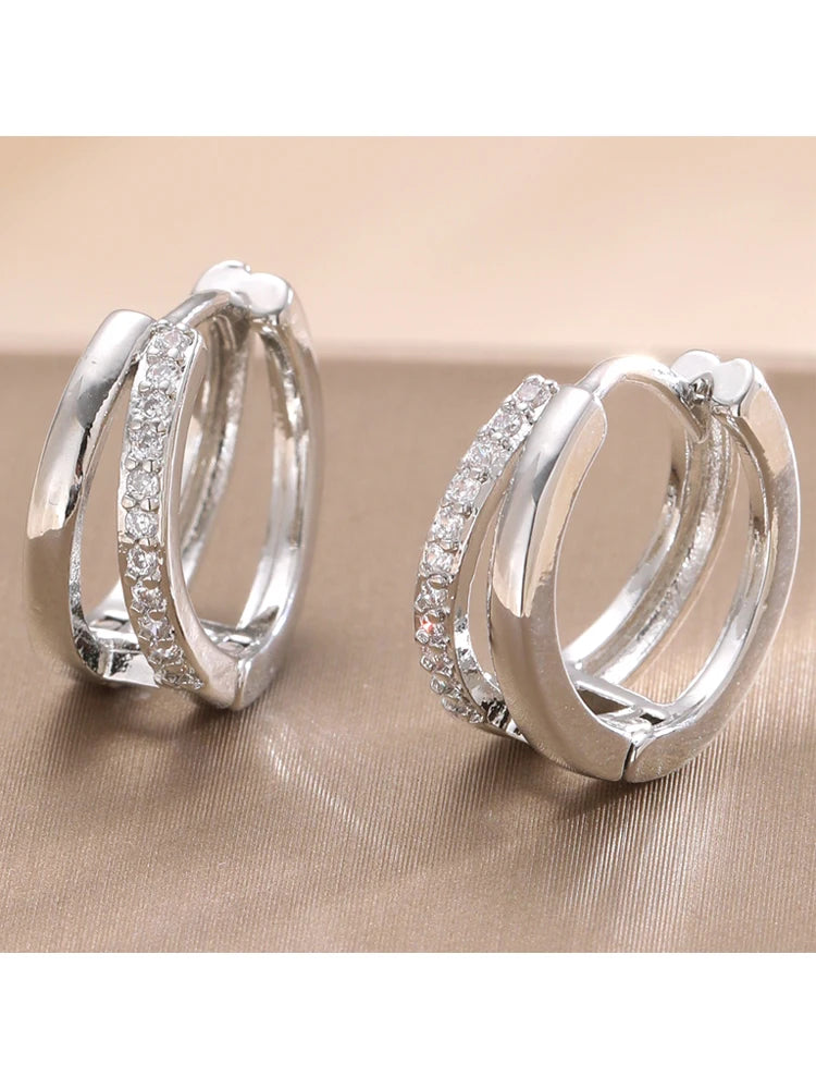 Fashion Gold Color Zircon Hoop Earrings for Women Boho Retro Geometric Statement Copper Metal Earrings Trendy Jewelry Gifts 2024