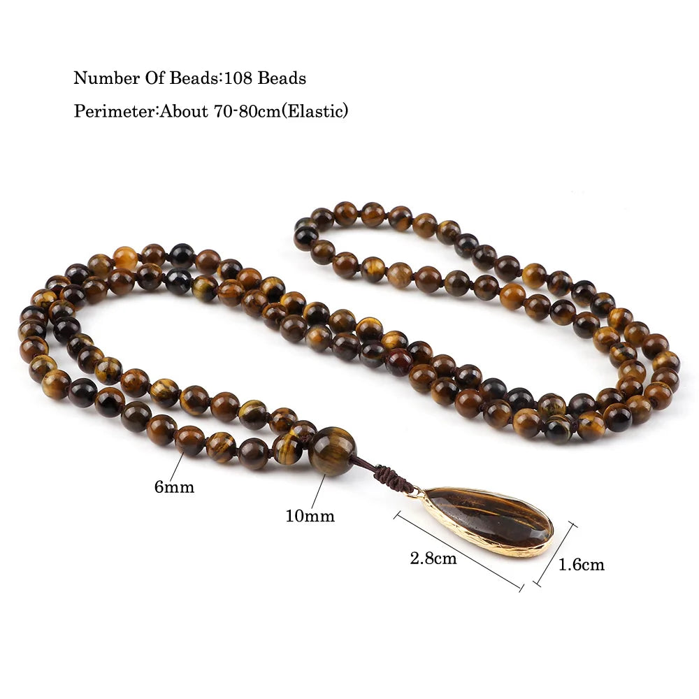 Tiger Eye Onyx Prayer Mala Necklace Jewelry