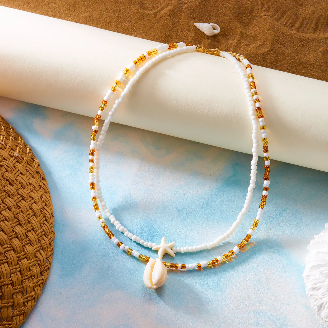 Sea Turtle and Starfish Double Layered Beaded Choker