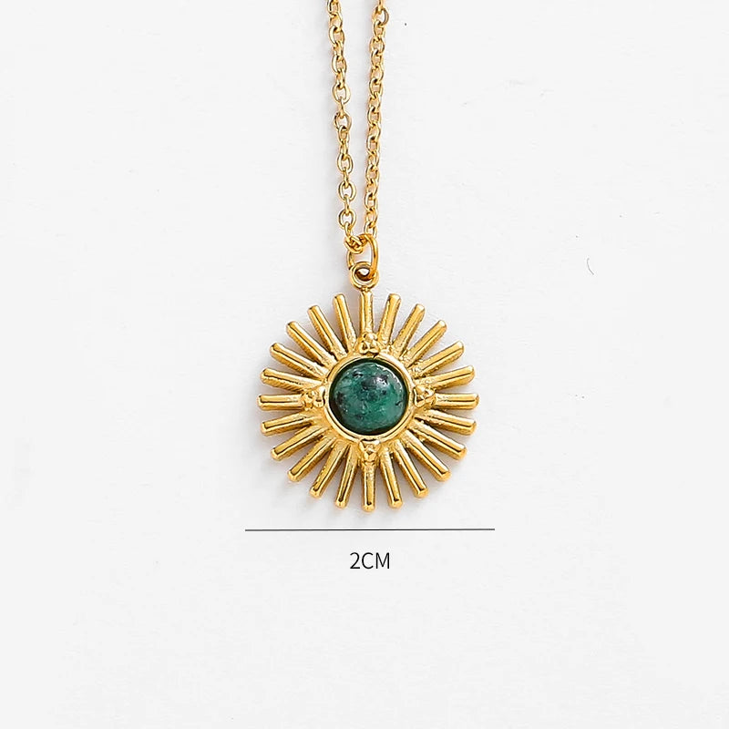 Boho Natural Stone Sun Flower Necklace for Women Bohemian Retro Stainless Steel Necklace Choker Necklaces Fashion Jewelry