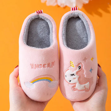 Child Cotton Shoes Kids Winter Slippers Boys And Girls Baby Cute Unicorn Warm Shoes Thickening Large Children Home Slippers - Charlie Dolly