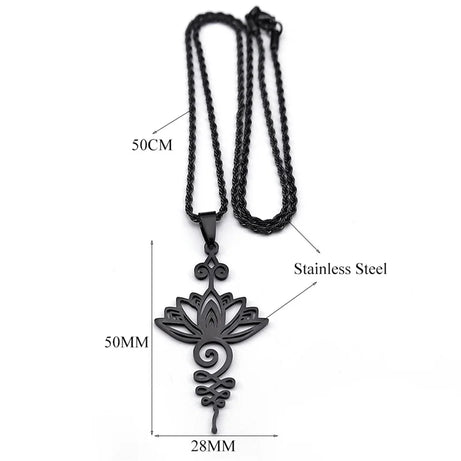Artistic Lotus Flower Pendant Necklace, Stainless Steel Black Chakra Goth Talisman