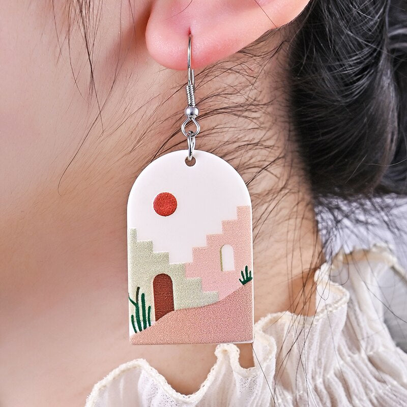 Japan Style Fashion Acrylic Tanjiro Earrings Demon Earrings Anime Cosplay Hanafuda Drop Long Earrings for Women Girls Jewelry - Charlie Dolly