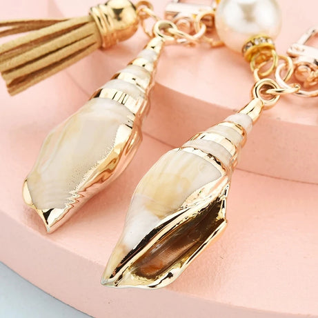 Conch, Pearl and Shell Tassel Boho Keyring