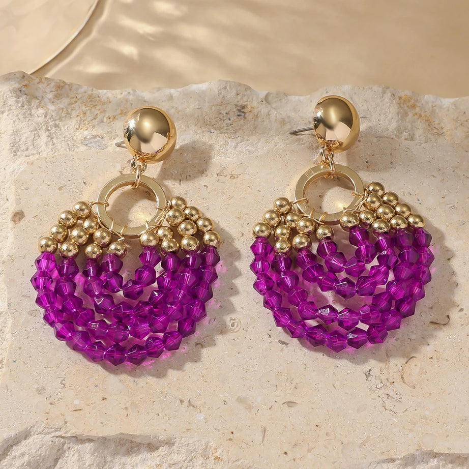 Layered Crystal Bead Round Drop Earrings Jewelry