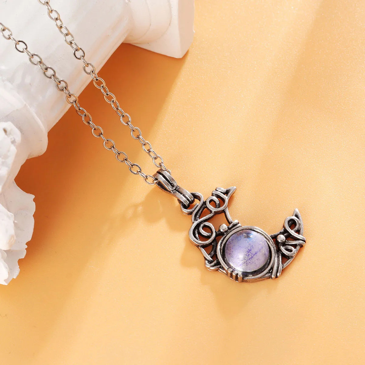 Gothic Black Cat Moon Pendant Necklace Vintage Aesthetic Crescent Kitten Moonstone Necklace for Women Men Halloween Jewelry Gift - Charlie Dolly