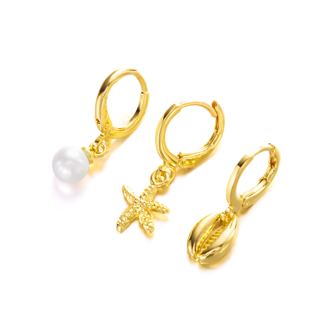 Starfish Shell Pearl Hoop Earrings Set Jewelry