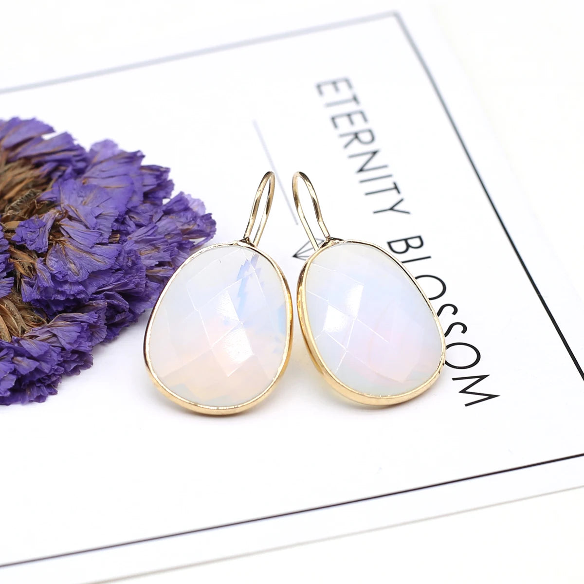 Hot Sale Natural Stone Lapis Lazuli Pink Crystal Faceted Dangle Earring Reiki Eardrop Women Hook Dangle Earrings Party Jewelry