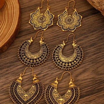 خمر بوهو نمط الجوف الأزهار هوب أقراط للنساء الرجال العرقية تصميم فريد موضة الذهب اللون استرخى القرط هدية مجوهرات