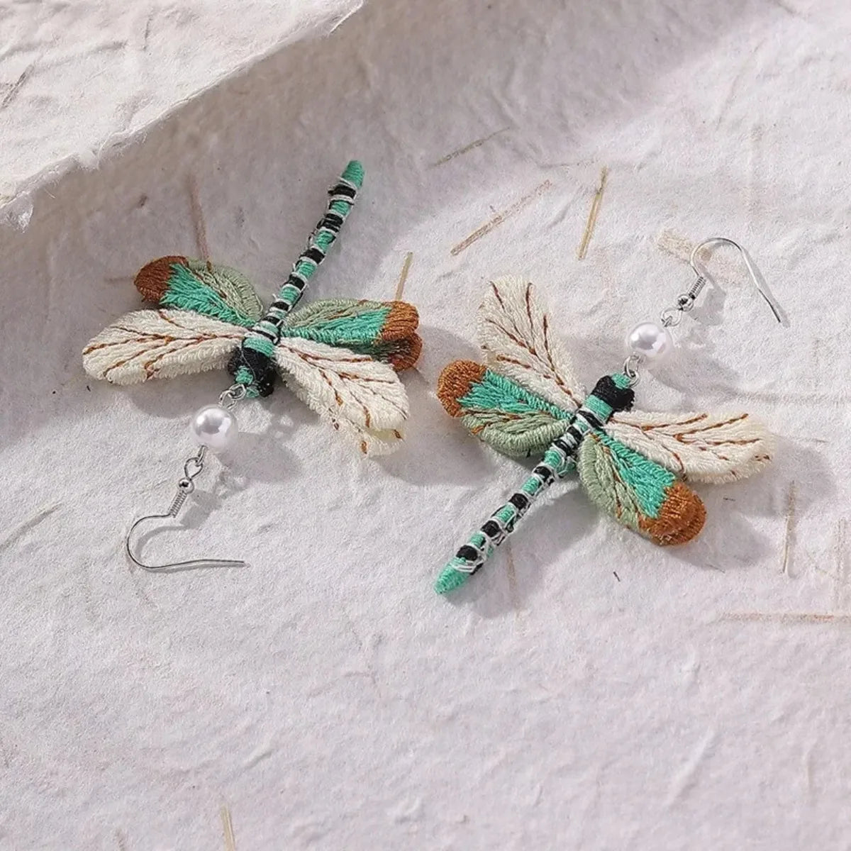 Boho Vintage Dragonfly Earrings - Handmade Embroidery Pendants Unique Fun Drop Earrings Bohemian Style Jewelry for Women Girls