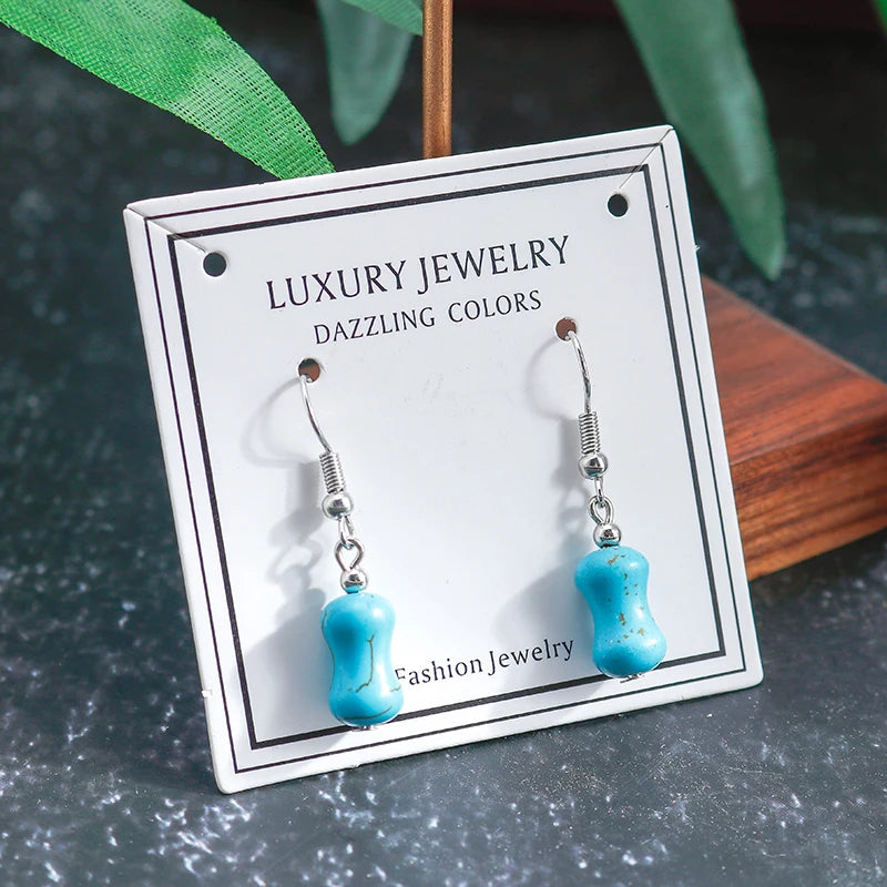 Boho Vintage Turquoise Water Drop Stud Earrings for Women Star Heart Flower Tribe Earring Statement Valentine Day Gift Jewelry