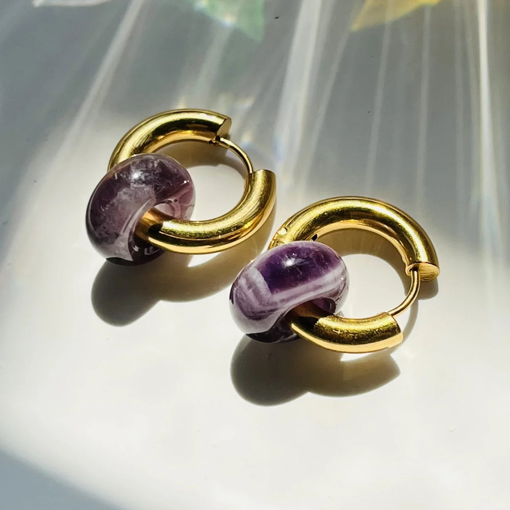 Boho Colorful Natural Stone Earrings Turquoise Malachite Donut Huggies Stainless Steel Hoop Earring for Women Jewelry Pendientes