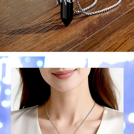 Natural Obsidian Santa Muerte Pendant Necklace, Holy Death Healing Crystal Devotional Amulet