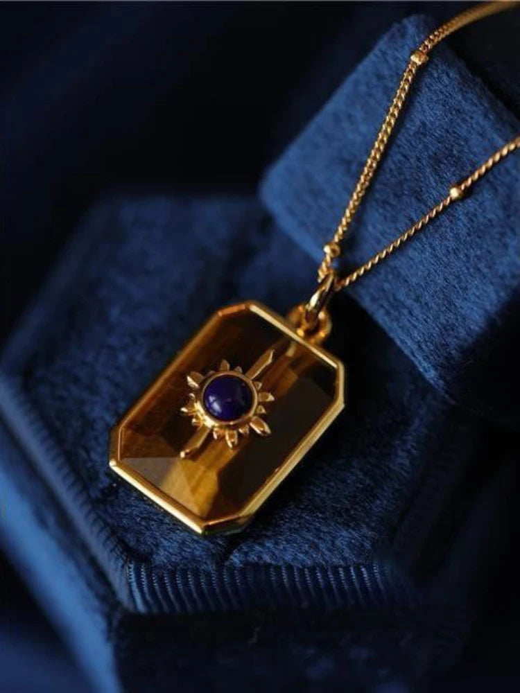 Creative Design Retro Tiger Eye Stone Necklace for Women  Unique Simplicity Light Luxury lapis lazuli Blue Collar Chain Jewelry