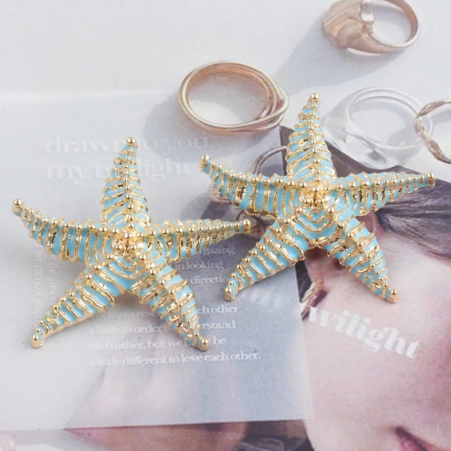 Enamel Starfish Big Statement Earrings Jewelry