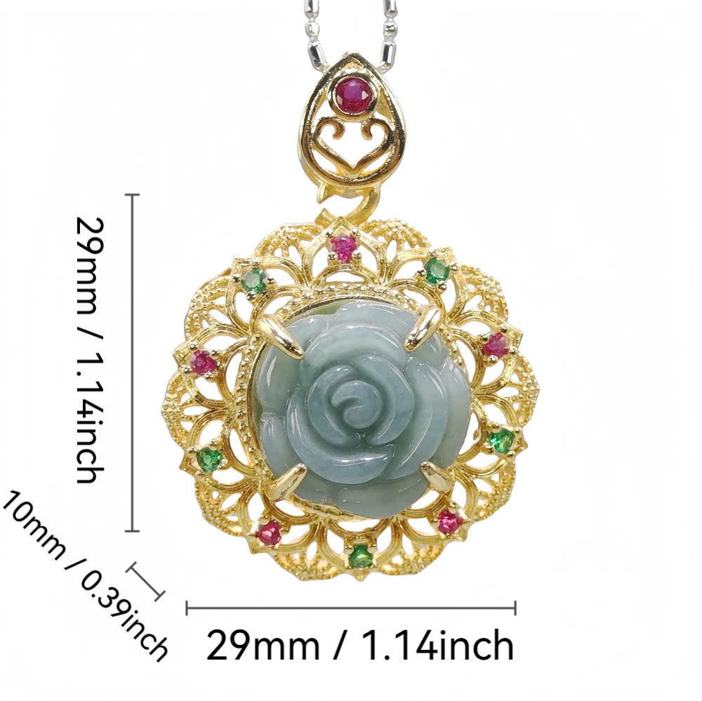 925 Silver Inlay Burmese Jade Adjustable Flower Gourd Butterfly Pendant Ring Emerald Rose Natural Green Women Jewelry Customized