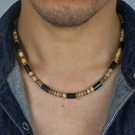 Tribal Coconut and Puka Shell Boho Necklace for Men