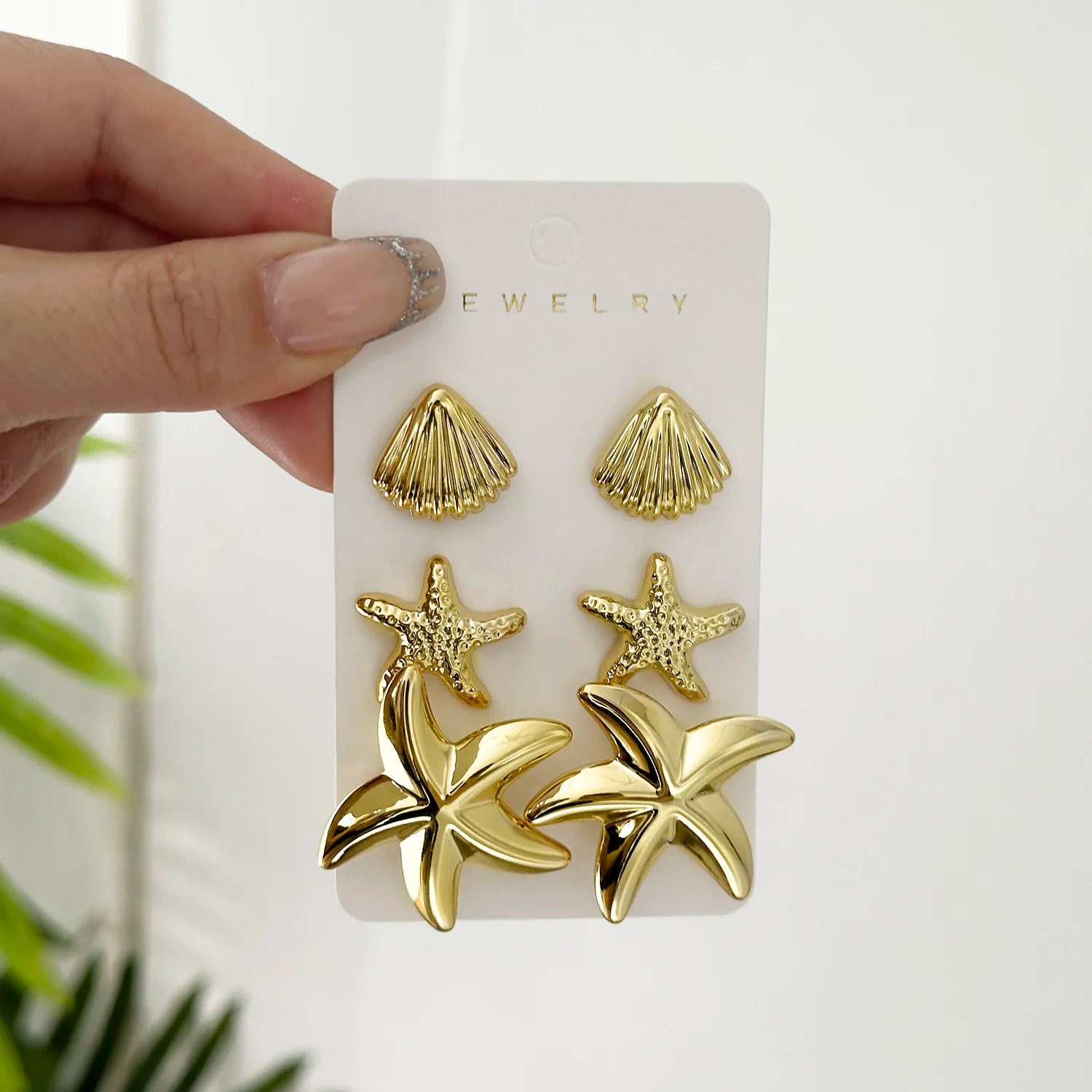 3 Pairs Gold Color Starfish Shell Stud Earrings Set for Women Fashion CCB Lightweight Star Earrings Boho Jewelry Accessories