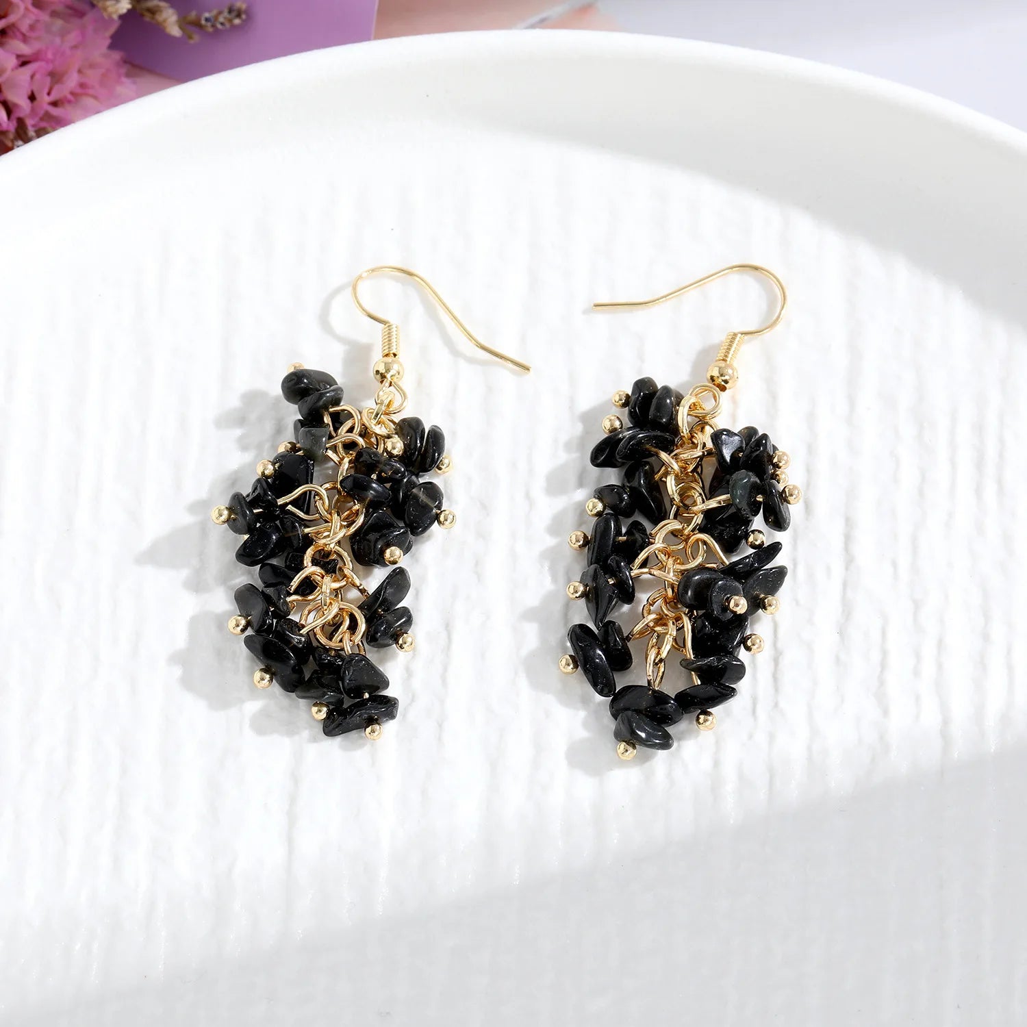 Natural Stone Crystal Grape Tassel Earrings Raw Gemstone Amethyst Lapis Lazuli Tiger's Eye Rose Quartz Chakra Crystal Earring