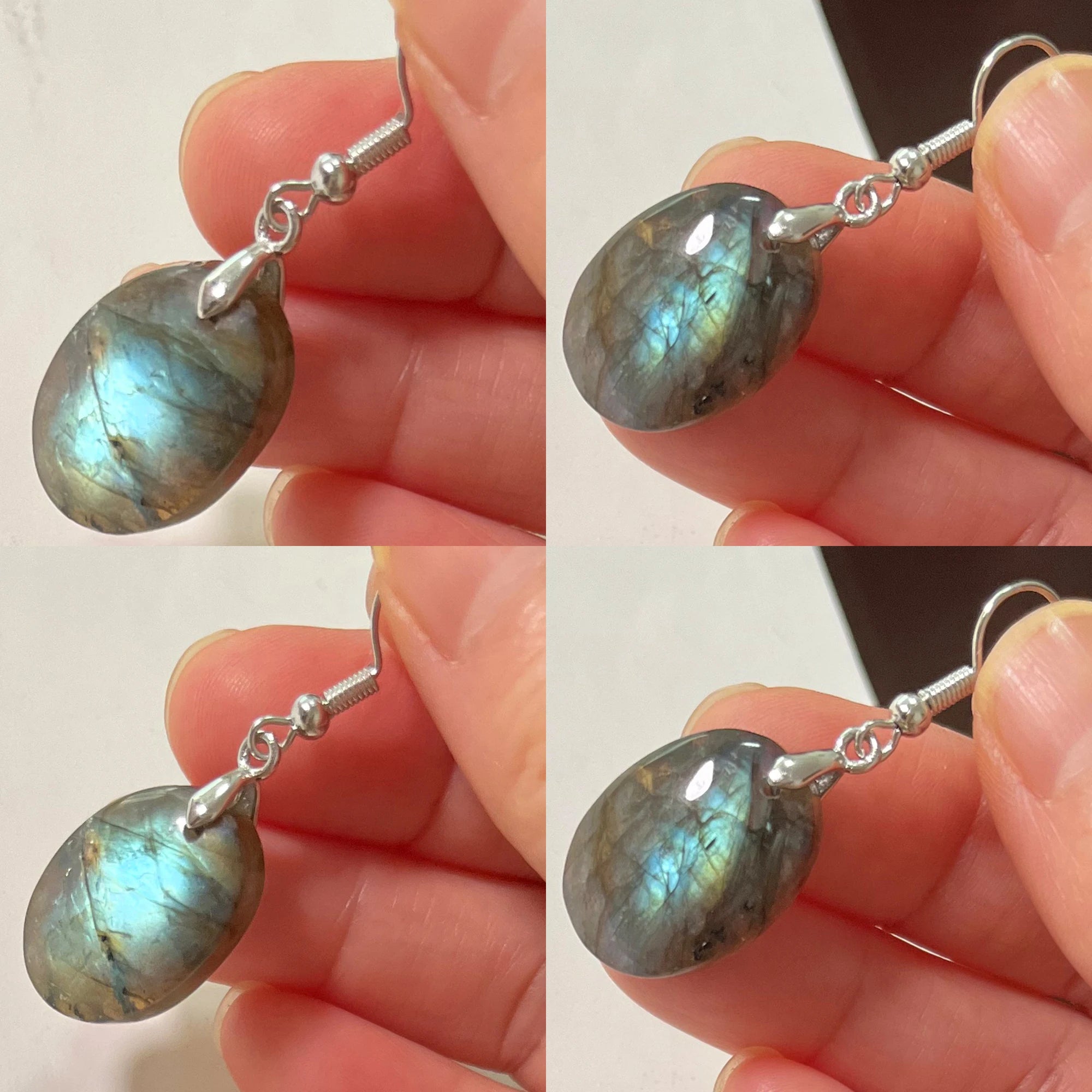 Women Men Irregular Shape Bead Natural Stone Blue Labradorite Earrings