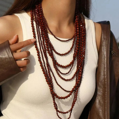 Acrylic Bead Layered Long Necklace Set Jewelry