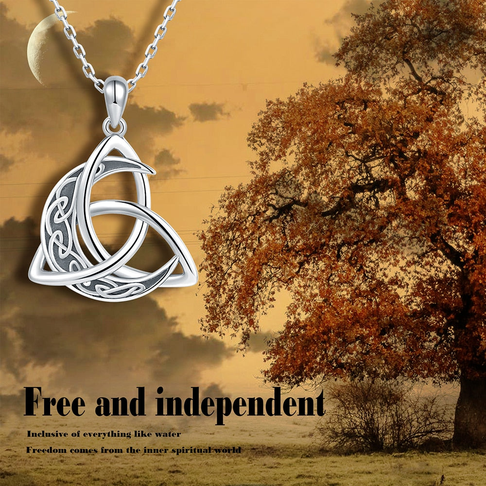 Irish Celtics Knot Moon Pendant Chain Necklaces for Women 925 Sterling Silver Fine Jewelry Valentine Day Wife Girlfriend Gifts - Charlie Dolly