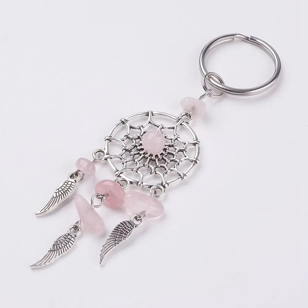 Natural Stone Dream Catcher Keyring Bag Charm Fashion Boho Jewelry Wing Keychain Opal For Women Girl Party Gift