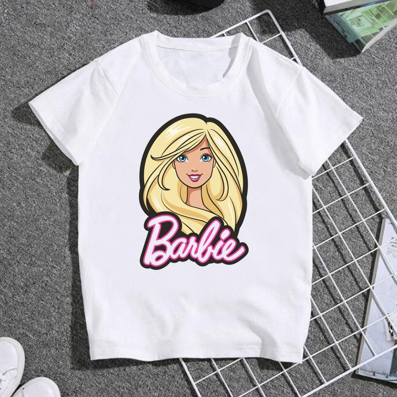 2023 Kawaii Barbie Children Short Sleeves Anime Cartoon Girls Boys Round Neck T-Shirt Soft All-Match Y2K Kids Clothes Streetwear - Charlie Dolly