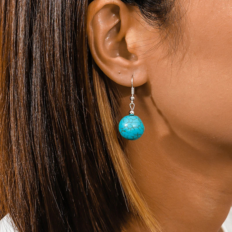 Boho Vintage Turquoise Water Drop Stud Earrings for Women Star Heart Flower Tribe Earring Statement Valentine Day Gift Jewelry