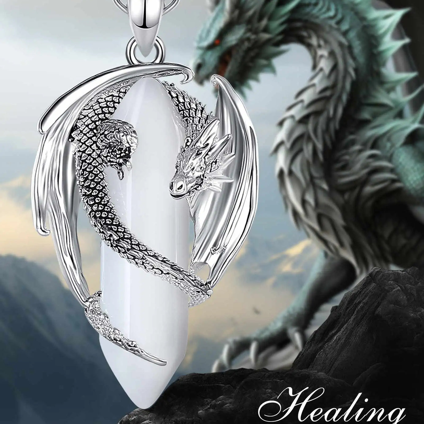 Dragon Natural Stone Hexagonal Prism Necklace