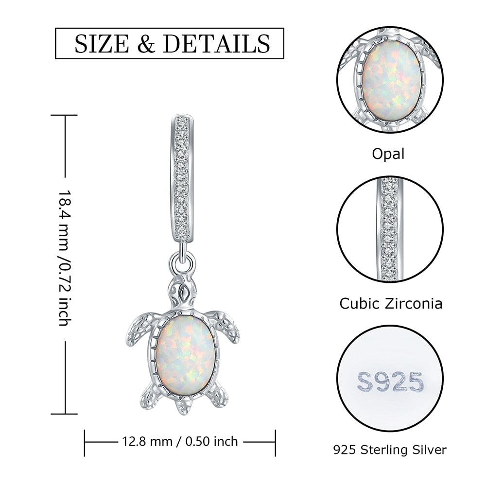 925 Sterling Silver Opal Sea Turtle Dangle Drop Earrings Nature Ocean Cute Animal Jewelry Birthday Gifts for Women Girls Lovers - Charlie Dolly