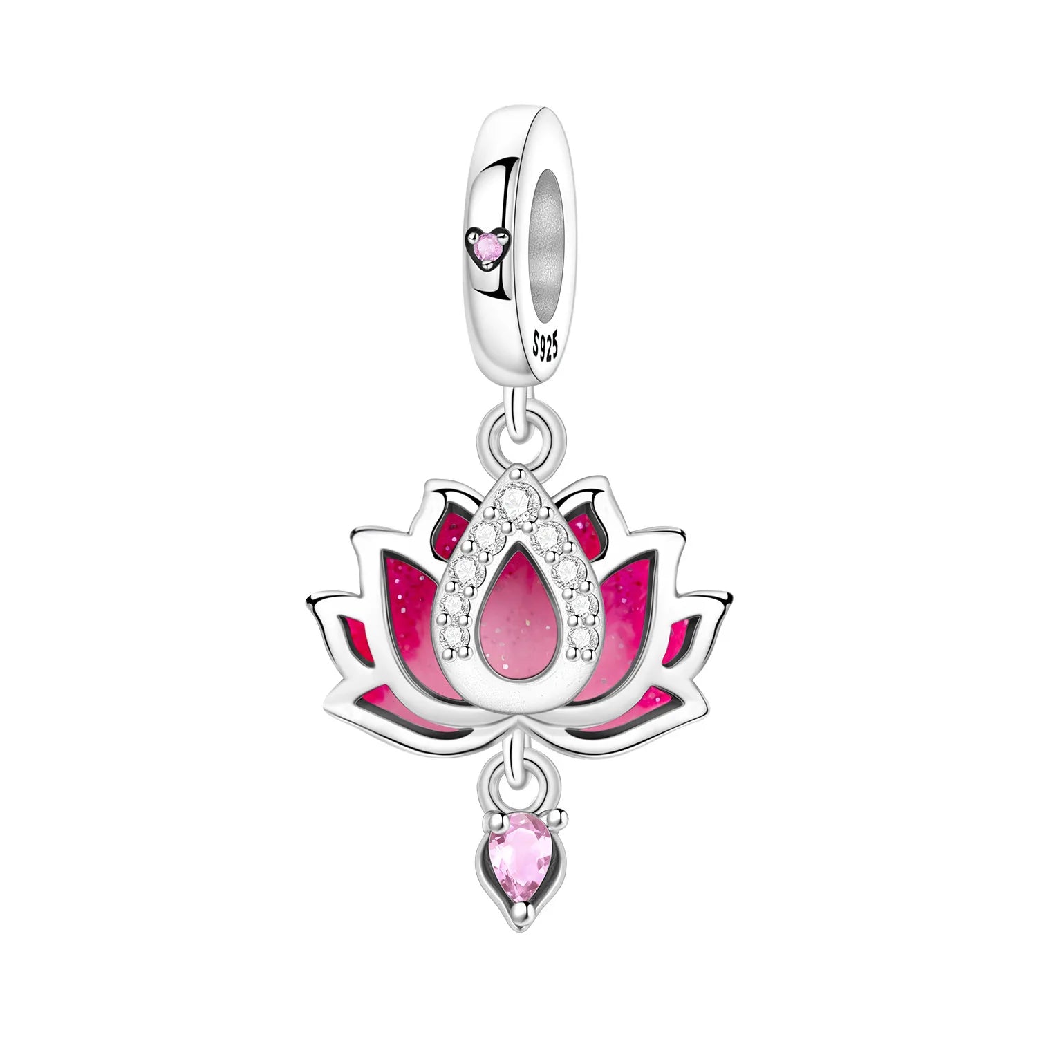 PANPOKI 925 Sterling Silver Pink Lotus Flower Charms Beads Pendant Fit DIY Bracelet Necklace Jewelry Souvenir Gifts