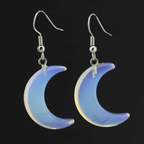 Crescent Moon Crystal Stone Earrings Natural Amethyst Rose Quartz Lapis Lazuli Black Agate Tiger Eye Stone Dangle Hook Earring - Charlie Dolly