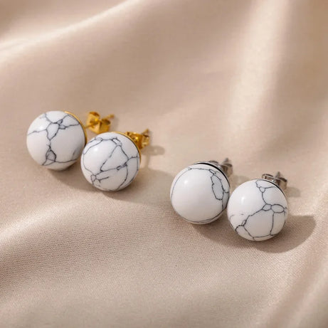 1 Pair Natural Stone Stud Earrings For Women Men Round Turquoises Tiger Eye Lapis Lazuli Beads Earring Fashion Jewelry Gift - Charlie Dolly