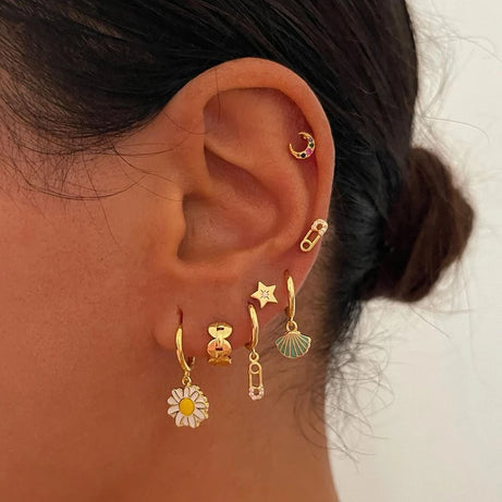 Gold Plated Hoop Stud Ear Cuff Earrings Set Jewelry
