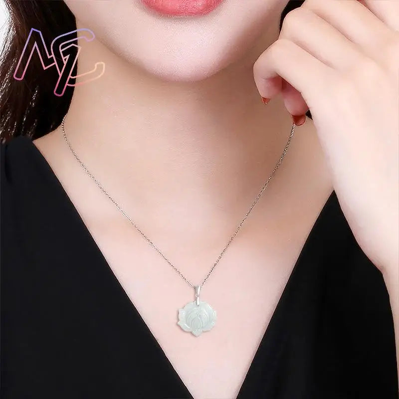 Myanmar Jadeite Lotus Pendant Necklace Lucky Designer Carved Amulet Stone Gifts for Women Talismans Luxury Burmese Jade
