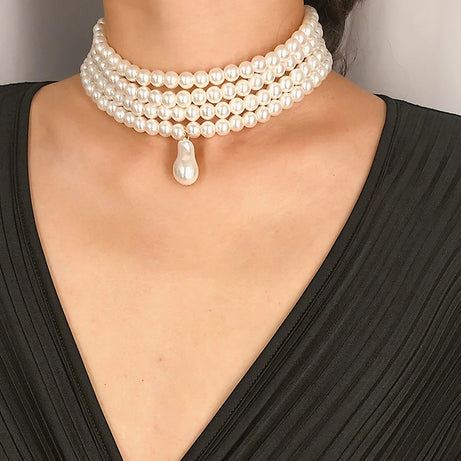 Baroque Pearl Layered Strand Boho Choker Wedding Necklace