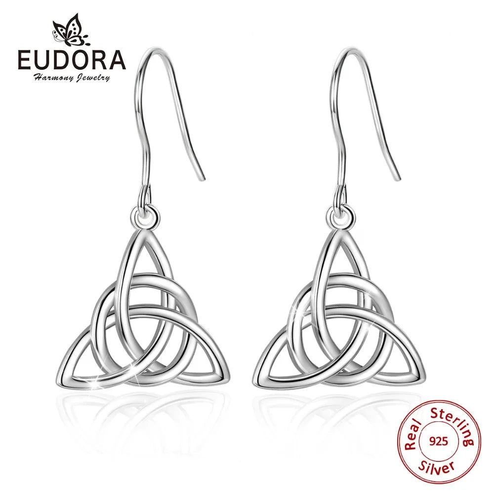 Eudora Real 925 Sterling Silver Triangle Celtics Knot Pendant Neckalce Women Fashion Sliver Jewelry for Birthday Gift Box CYD138