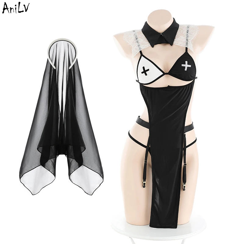 AniLV New Nun Series Uniform Halloween Cosplay Women Medieval Convent Sister Dress Outfit Set Costumes - Charlie Dolly