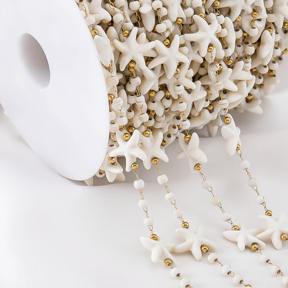 1Metre Stainless Steels White Natural Stone Starfish Beaded Chain Boho Bracelet Neckalce Beach Holiday Jewelry Making Components