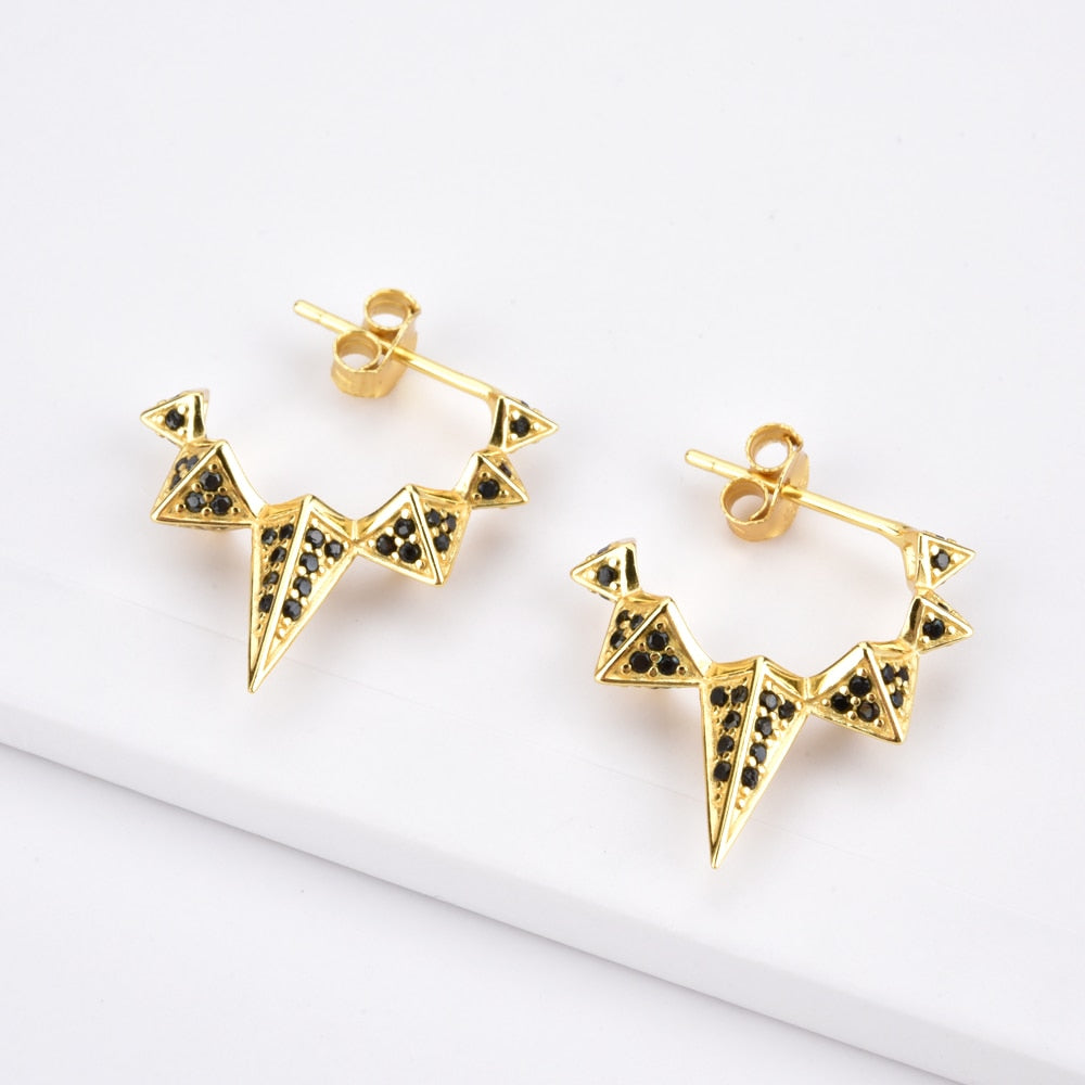 Andywen 100% 925 Sterling Silver Black Enamel Black Zircon Long Spike Hoops Piercing Ohrringe Pendant Women Luxury CZ Jewelry - Charlie Dolly